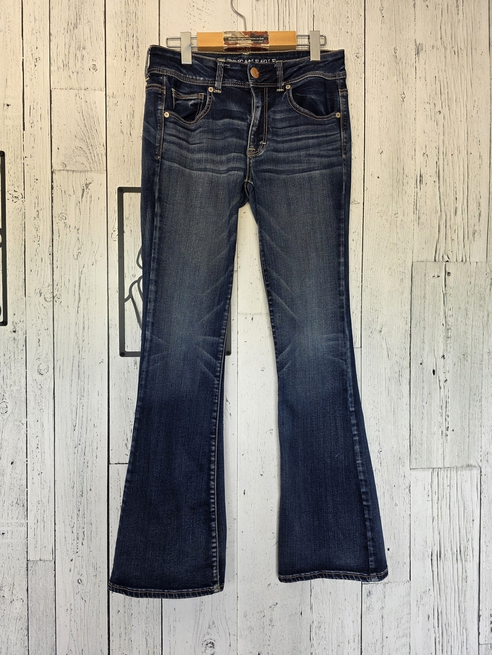 American Eagle Kick Boot Dark Wash Flare Jeans Size 8 Super Stretch Y2K